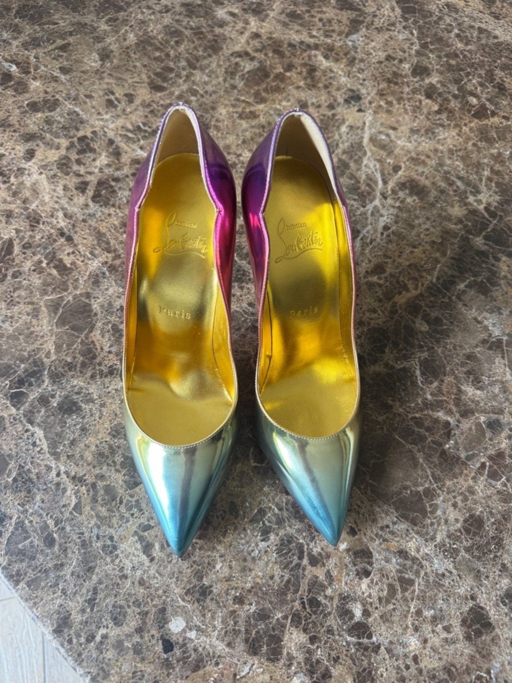 Christian Louboutin hot chick boreal metallic gold pink stiletto 100mm sz 39 - Picture 3 of 11